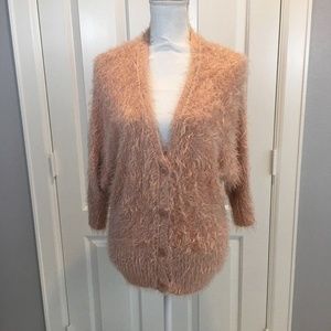 Women Cardigan Medium Pink Fuzzy Soft Dolman